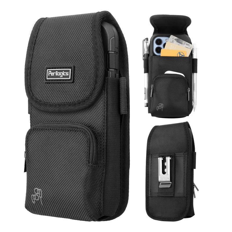 Perilogics Perilogics Phone Holster with Magnetic Cover. Belt Clip Pouch For iPhone 16 Plus, 16 Pro Max, iPhone 15 Plus, 15 Pro Max, 14 Plus, 14 Pro Max with Case Installed. Zipper Storage and Credit Card Pocket  - Image 1