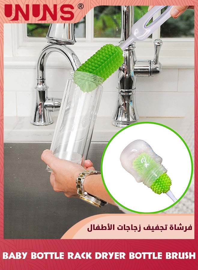 Travel Baby Bottle Brush Set With Drying Rack,Silicon Bottle Dryer Rack,Portable Lawn Baby Bottle Organizer,Detachable Space Saving Drying Kit With Storage Box,Removable Grass,Two Baby Bottle Brush - Image 5