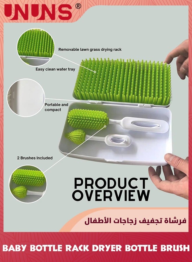 Travel Baby Bottle Brush Set With Drying Rack,Silicon Bottle Dryer Rack,Portable Lawn Baby Bottle Organizer,Detachable Space Saving Drying Kit With Storage Box,Removable Grass,Two Baby Bottle Brush - Image 3