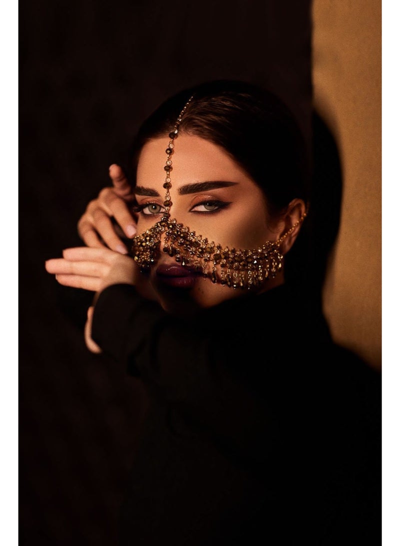GetmanJewelry Getman Jewelry Women Tribal Face Chain, Unique Face Jewelry For Dancing, Handmade Gold Beaded Dance Mask with Crystal Drops for Bellydance & Performances - Image 3