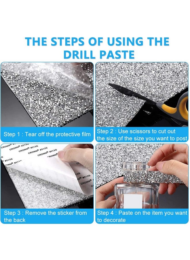 MAYCREATE 1 Roll Self Adhesive Bling Rhinestone Strips Diamond Ribbon, Rhinestones Diamonds Ribbon Bling Wrap For Diy Crafts, Makeup Table, Phone, Party Decor, 9.4" X 15.8", White - Image 3