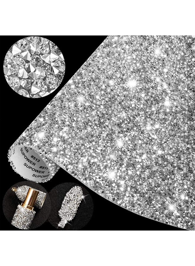 MAYCREATE 1 Roll Self Adhesive Bling Rhinestone Strips Diamond Ribbon, Rhinestones Diamonds Ribbon Bling Wrap For Diy Crafts, Makeup Table, Phone, Party Decor, 9.4" X 15.8", White - Image 1