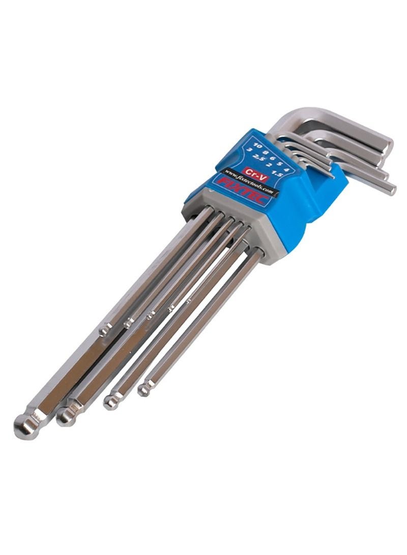 فيكس تيك FIXTEC 9 قطع Ball Point CR-V مفتاح سداسي مع مجموعة مفتاح ربط بذراع طويلة جدًا - Image 1