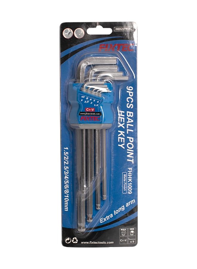فيكس تيك FIXTEC 9 قطع Ball Point CR-V مفتاح سداسي مع مجموعة مفتاح ربط بذراع طويلة جدًا - Image 5