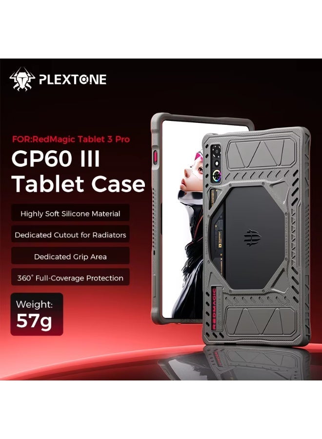Plextone GP60 MARK III Soft Silicone Protective Case for RedMagic Pad 3 Pro / Astra, 360° Full Protection, Compatible with Gaming Coolers, Lightweight 57g, Dark Gray - Image 2