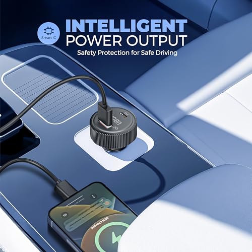 Ubon CH353 100W Dual Output Speed up Car Charger with Type-C PD & USB 3.0, Charging Adapter Compatible with Cars for iPhone & Android Smartphone, Smartwatch (Black) - Image 3