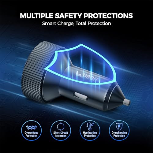 Ubon CH353 100W Dual Output Speed up Car Charger with Type-C PD & USB 3.0, Charging Adapter Compatible with Cars for iPhone & Android Smartphone, Smartwatch (Black) - Image 5