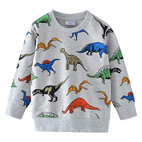 Popshion Boys Dinosaur Sweatshirt Cotton Crewneck Dinosaur Clothes for Boys Winter Warm Pullover Grey Sweater 3T - Image 1