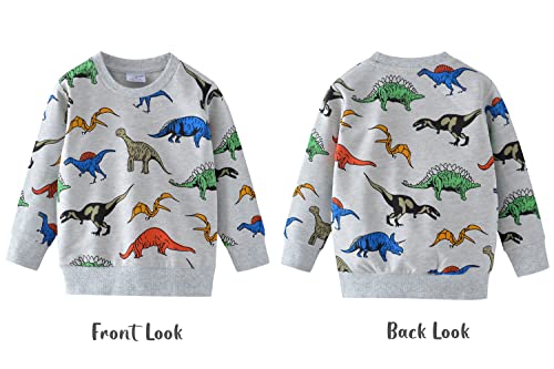 Popshion Boys Dinosaur Sweatshirt Cotton Crewneck Dinosaur Clothes for Boys Winter Warm Pullover Grey Sweater 3T - Image 5