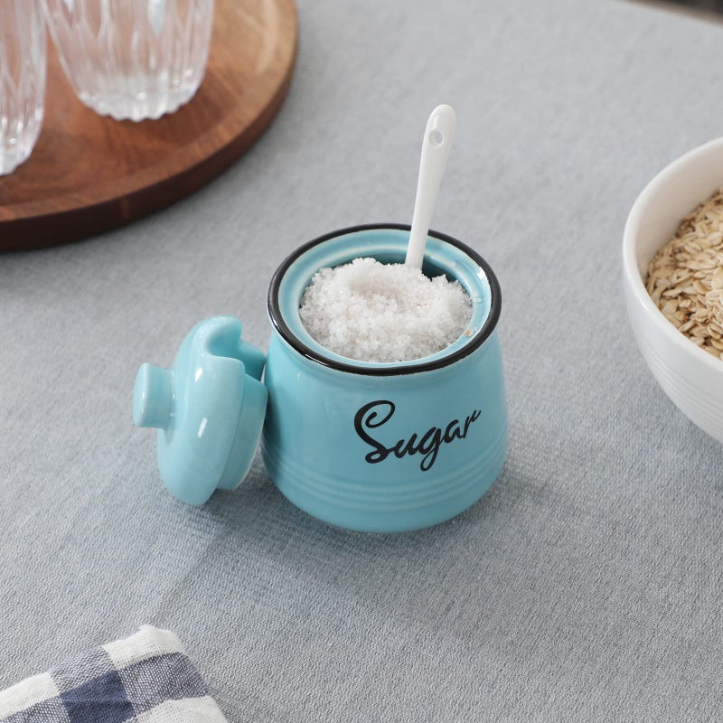 HAOTOP Farmhouse Porcelain Sugar Bowl with Lid and Spoon 12oz,Easy to Clean (Turquoise) - Image 4