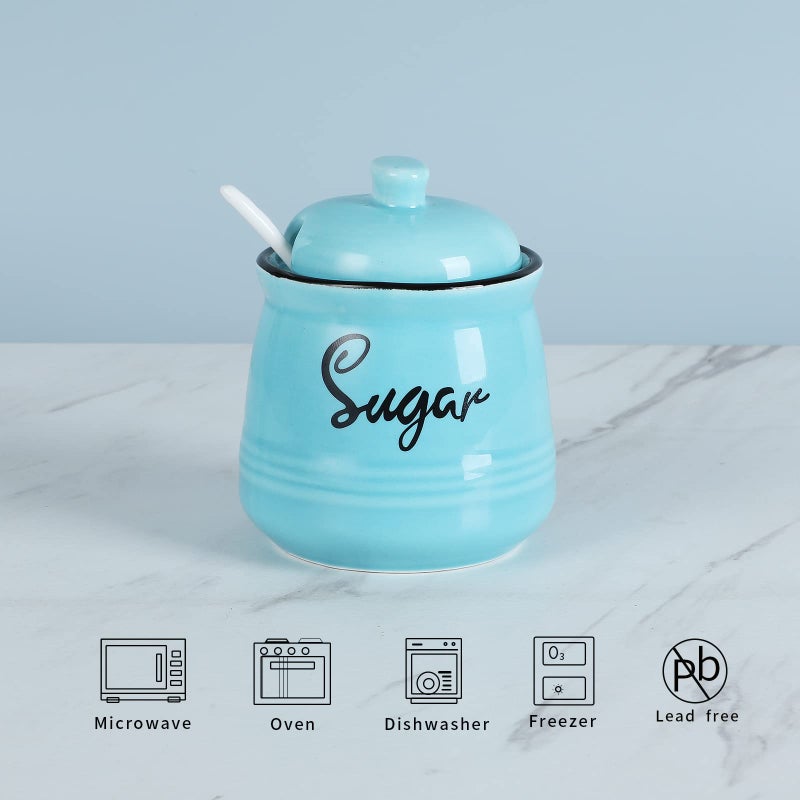 HAOTOP Farmhouse Porcelain Sugar Bowl with Lid and Spoon 12oz,Easy to Clean (Turquoise) - Image 3