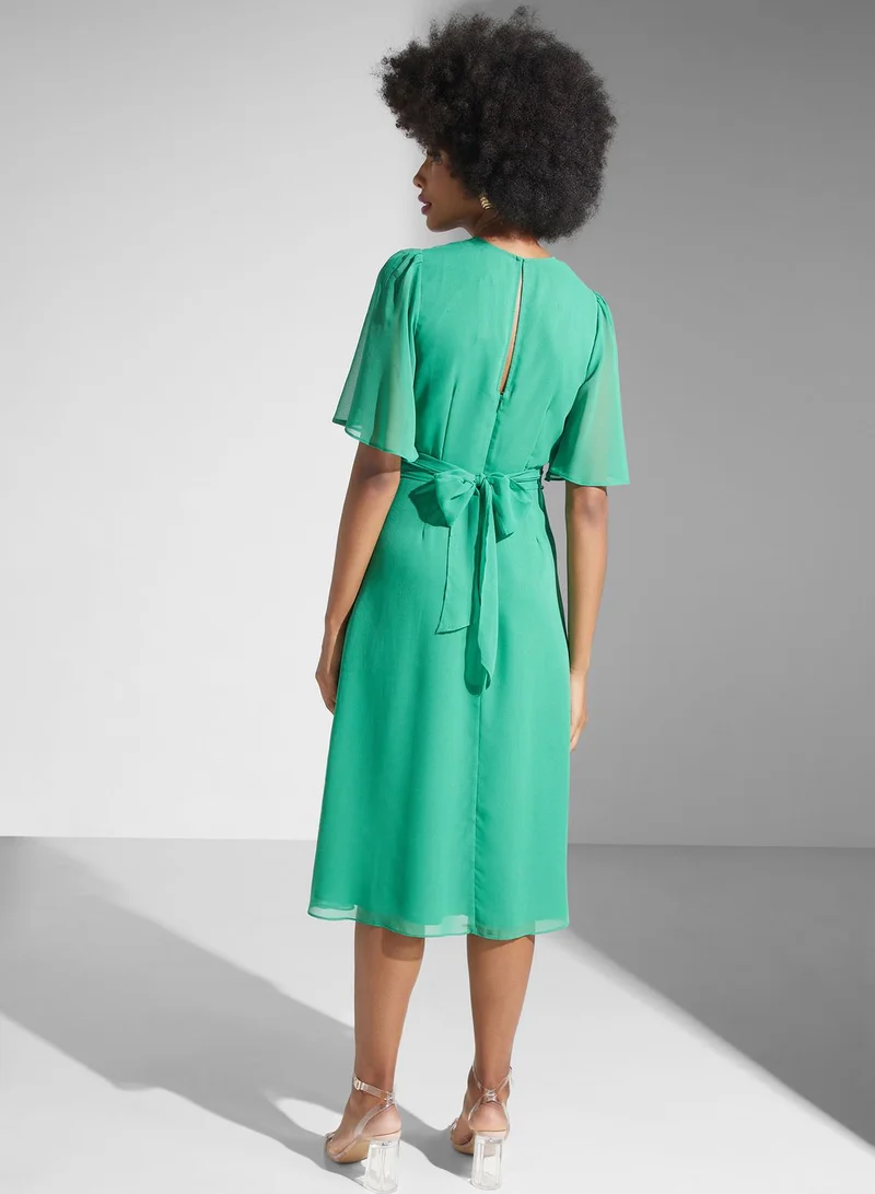 Hope & Ivy Embroidered Flared Sleeve Dress