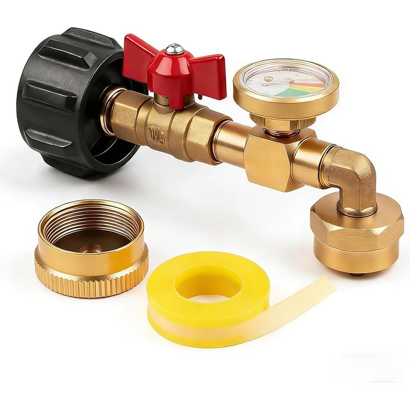 Siasky Upgraded Propane Refill Adapter 20lb to 1lb Converter, Design with Valve and Gauge, QCC1 Propane Refill Adapter 90-Degree Elbow, with ON/Off Control Fill 1 lb Tanks from 5-40 LB Propane Tank - Image 1
