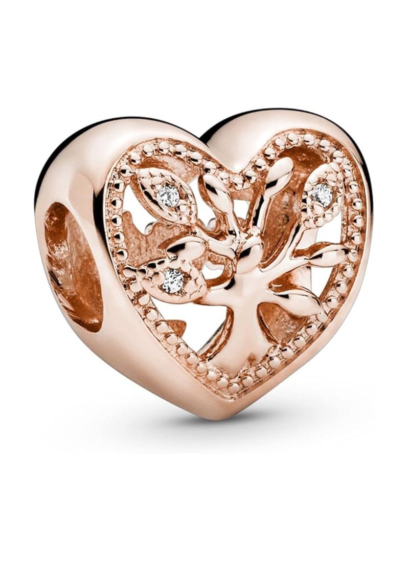 PANDORA Family tree heart 14k rose gold-plated charm with clear cubic zirconia  - Image 1