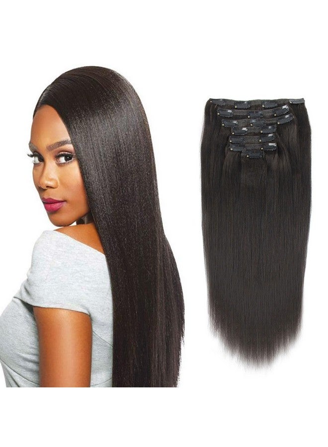 Sassina Clip In Human Hair Extensions Yaki Straight Style Natural Color 16Inch 100% Remy Unprocessed Soft Clip On Extensions For Black Women 7 Pieces/Set 120 Grams - Image 1