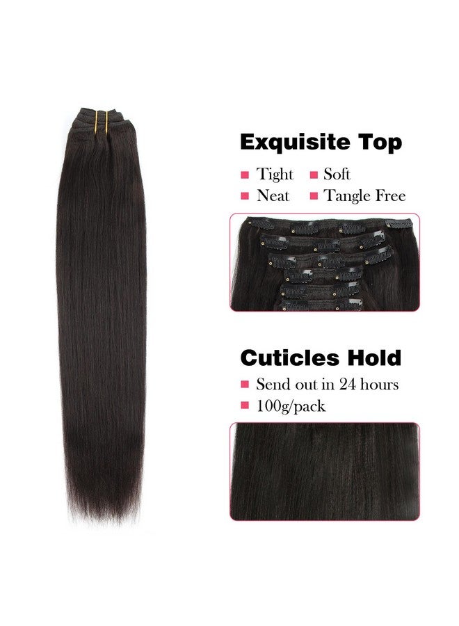 Sassina Clip In Human Hair Extensions Yaki Straight Style Natural Color 16Inch 100% Remy Unprocessed Soft Clip On Extensions For Black Women 7 Pieces/Set 120 Grams - Image 3