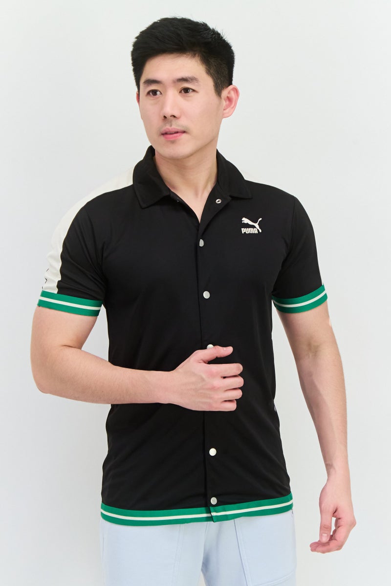 PUMA قميص بولو خارجي بأكمام قصيرة للرجال بتصميم مريح، أسود - Image 1