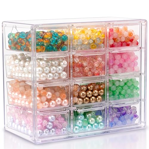 JOYMOMO Bead Storage Organizer Box with 12 Grids Clear Plastic Bead Storage Organizer (Beads Are Not Included) - Image 1