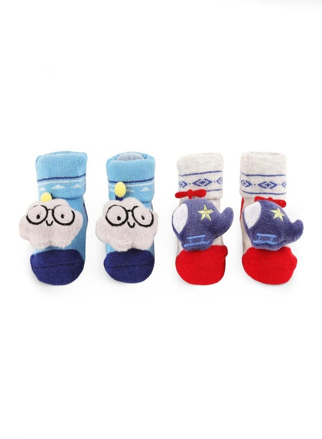 Kicks & Crawl Anti-skid/slip Cloud Chopper Socks For Baby Boys and Girls Blue/Grey (Pack of 2) - 0-9M - Image 1