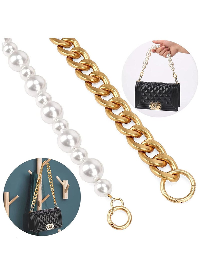 Purse Replacement Chains, heavy chain, DIY Heavy Chunky Aluminum Metal Chain &Imitation Pearl Bead Purse Strap Handbag Chain Accessories DIY Chain Strap Handbag Chains for Bag KSA | Riyadh, Jeddah - Image 1