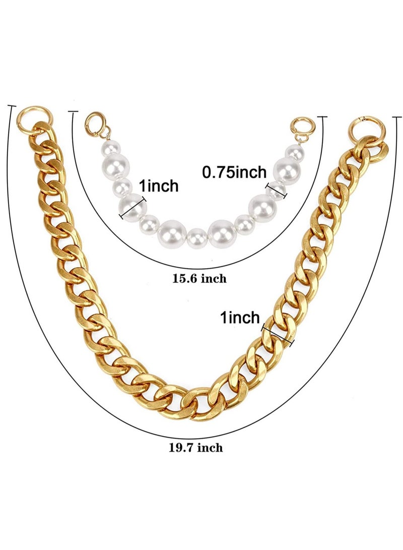 Purse Replacement Chains, heavy chain, DIY Heavy Chunky Aluminum Metal Chain &Imitation Pearl Bead Purse Strap Handbag Chain Accessories DIY Chain Strap Handbag Chains for Bag KSA | Riyadh, Jeddah - Image 5