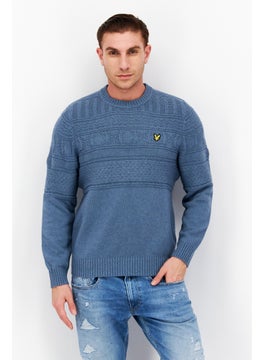 Men Crew Neck Long Sleeve Knitted Sweater, Steel Blue