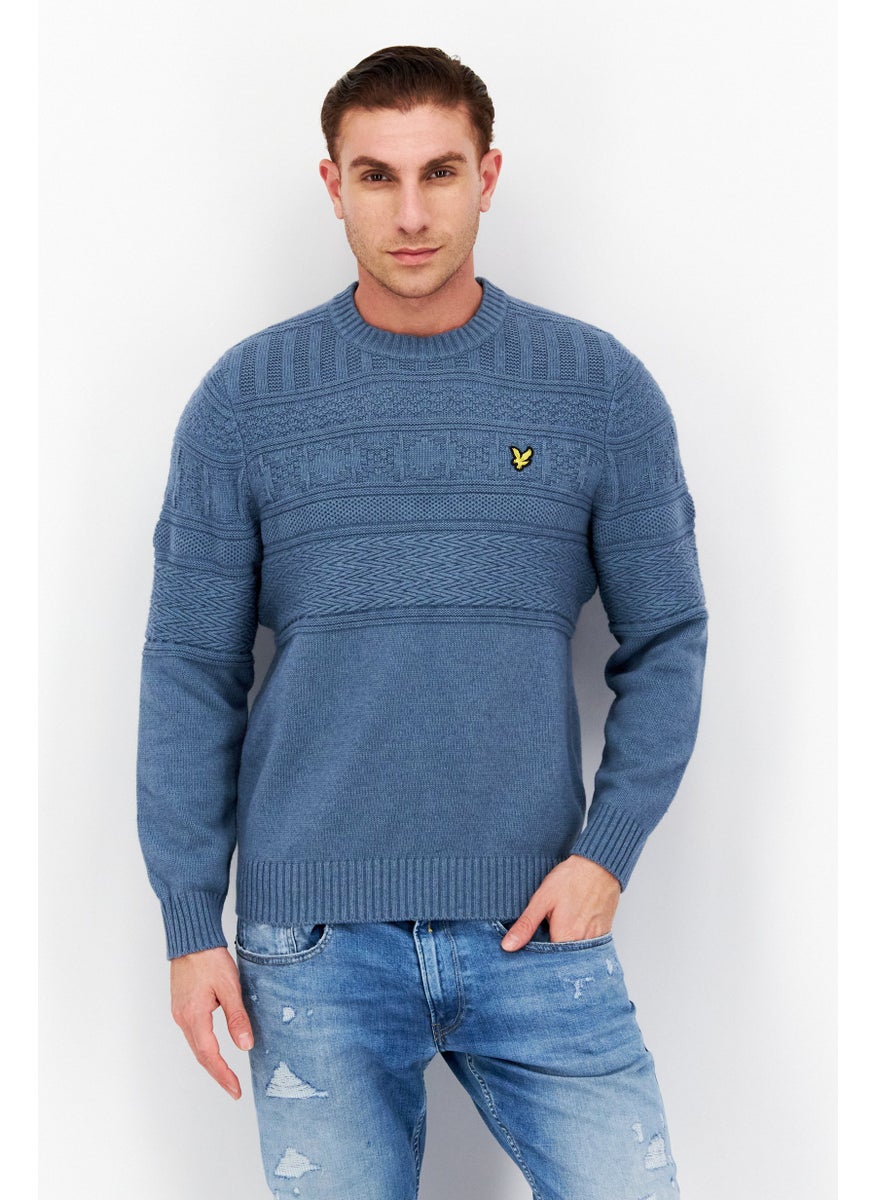 Lyle & Scott - Men Crew Neck Long Sleeve Knitted Sweater, Steel Blue - Image 1