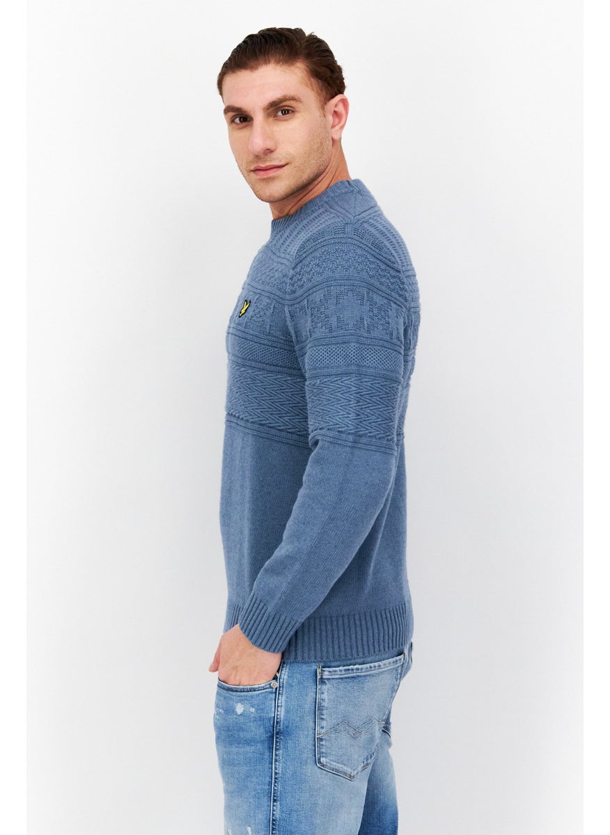 Lyle & Scott - Men Crew Neck Long Sleeve Knitted Sweater, Steel Blue - Image 1