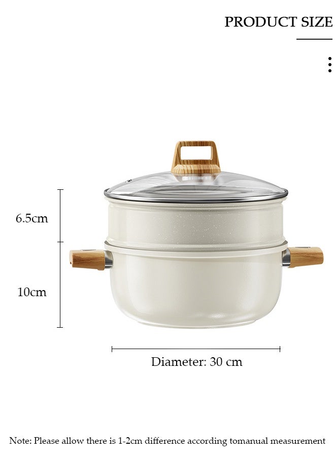 DUNISO Balance Non-stick Ceramic Stockpot with steamer , Multifunctional Glass Lid, Recycled Aluminum, Non-toxic Healthy  Coating, Stay-cool Handle, Induction Pan, For Stew Soup Steam, Moonmist - Image 2