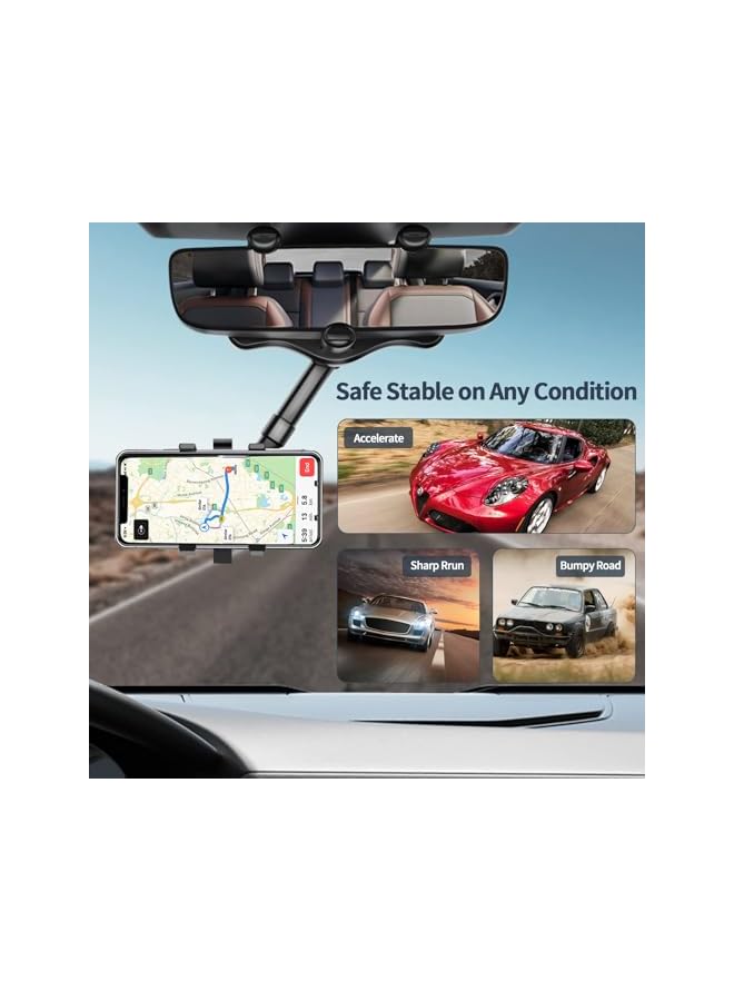 S-TOP Car Phone Holder, 360 Degree Rotatable Adjustable Telescopic Mobile Holders Car Holder for Rearview Mirror Mobile Holders Cars Compatible with iPhone Android Phone Model Universal (Black) - Image 1