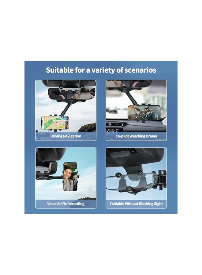 S-TOP Car Phone Holder, 360 Degree Rotatable Adjustable Telescopic Mobile Holders Car Holder for Rearview Mirror Mobile Holders Cars Compatible with iPhone Android Phone Model Universal (Black) - Image 2