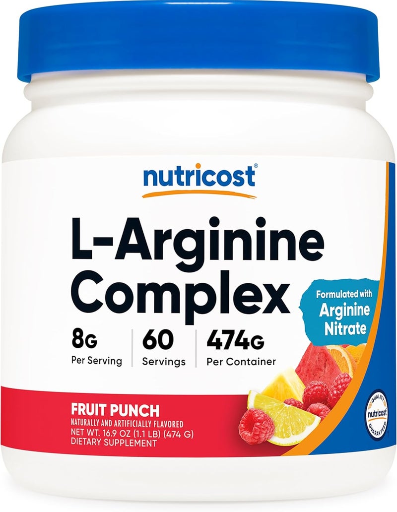 Nutricost LArginine Complex Fruit Punch 60 Servings  Gluten Free NonGMO - Image 1