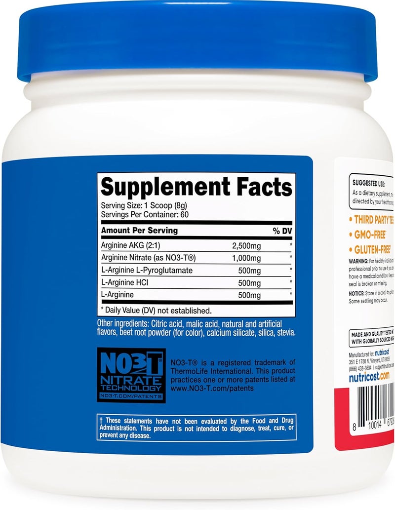 Nutricost LArginine Complex Fruit Punch 60 Servings  Gluten Free NonGMO - Image 5