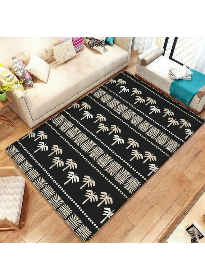 بساط أرضية بنمط بوهيمي مخطط هندسي أبيض وأسود، بوليستر، مقاوم للانزلاق والبقع - Image 2