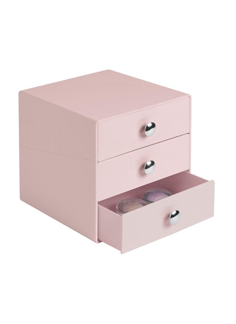 InterDesign iDesign Plastic 3-Drawer Jewelry Box, Compact Storage Organization Drawers Set for Cosmetics, Dental Supplies, Hair Care, Bathroom, Office, Dorm, Desk, Countertop, 6.5" x 6.5" x 6.5", Pink  - Image 1