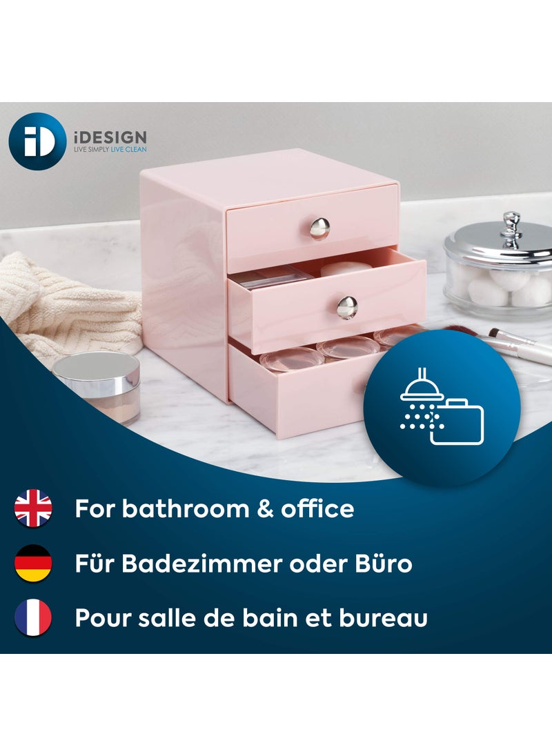 InterDesign iDesign Plastic 3-Drawer Jewelry Box, Compact Storage Organization Drawers Set for Cosmetics, Dental Supplies, Hair Care, Bathroom, Office, Dorm, Desk, Countertop, 6.5" x 6.5" x 6.5", Pink  - Image 3