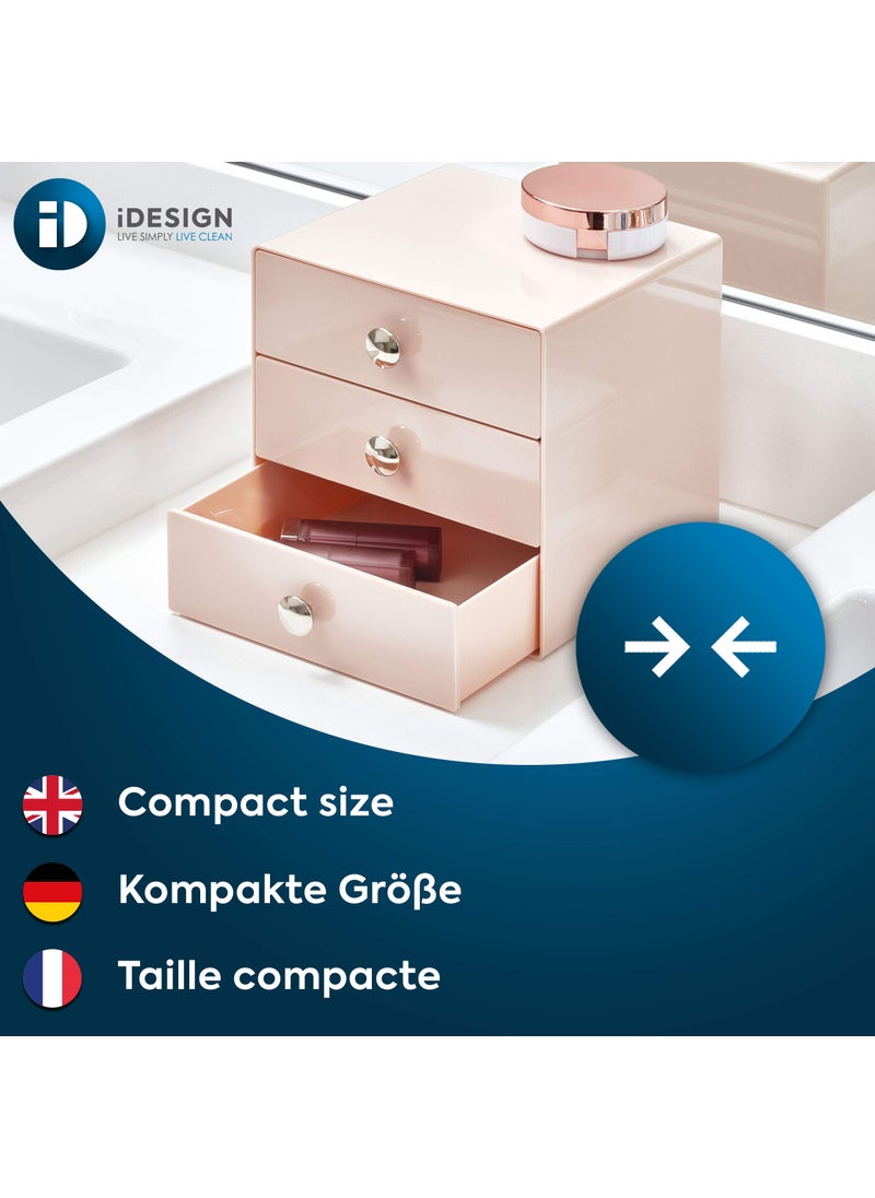 InterDesign iDesign Plastic 3-Drawer Jewelry Box, Compact Storage Organization Drawers Set for Cosmetics, Dental Supplies, Hair Care, Bathroom, Office, Dorm, Desk, Countertop, 6.5" x 6.5" x 6.5", Pink  - Image 2