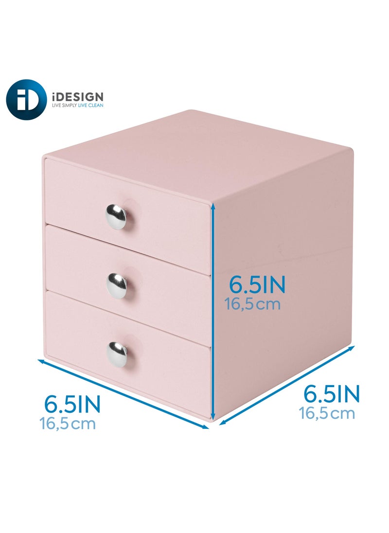 InterDesign iDesign Plastic 3-Drawer Jewelry Box, Compact Storage Organization Drawers Set for Cosmetics, Dental Supplies, Hair Care, Bathroom, Office, Dorm, Desk, Countertop, 6.5" x 6.5" x 6.5", Pink  - Image 5
