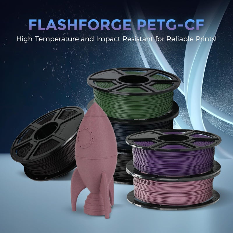 FLASHFORGE Carbon Fiber PETG Filament 1.75mm Midnight Blue, Reinforced 3D Printer Filament 1kg, Lightweight & High-Strength PETG-CF Filament, Strong & Easy to Print - Image 2
