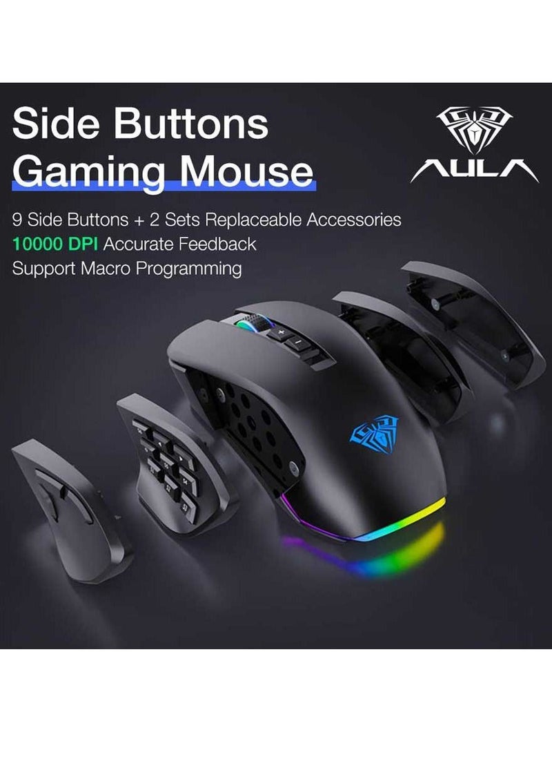 RGB Gaming Mouse with 9 Side Buttons High Precision 10000 DPI Optical Sensor