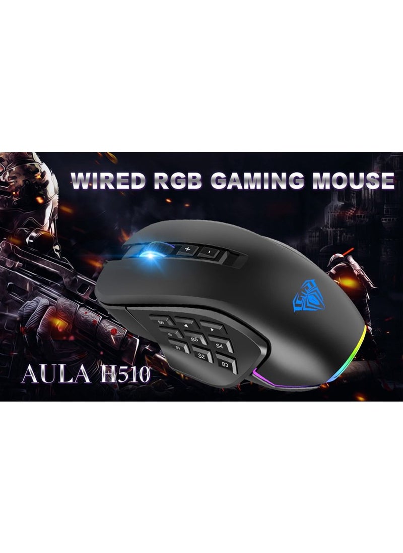 RGB Gaming Mouse with 9 Side Buttons High Precision 10000 DPI Optical Sensor