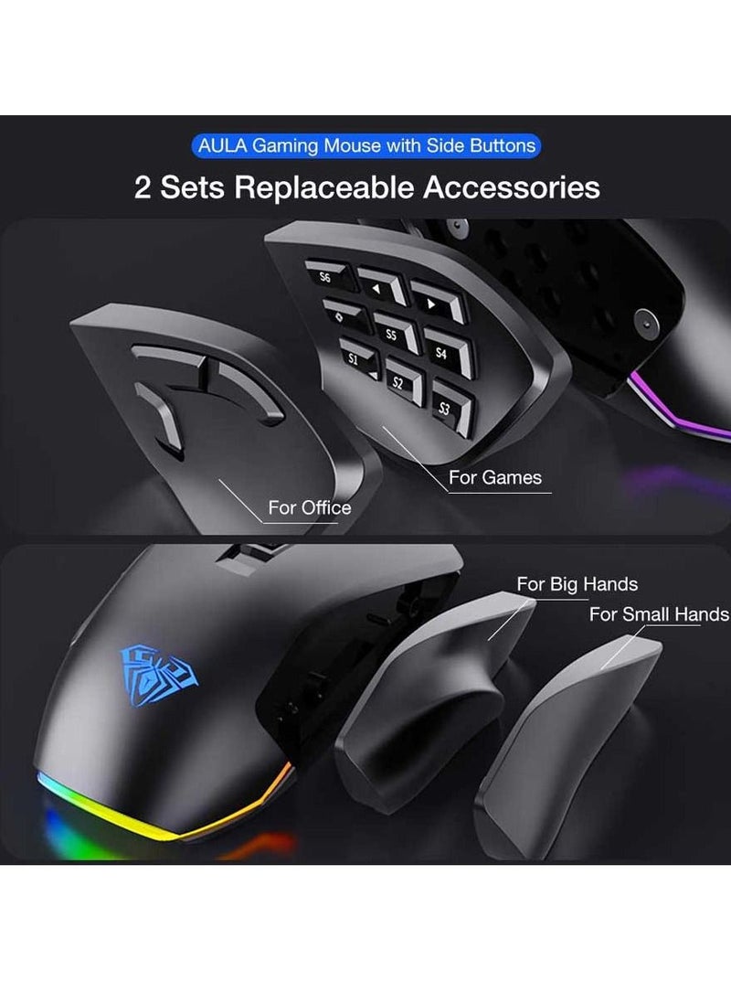 RGB Gaming Mouse with 9 Side Buttons High Precision 10000 DPI Optical Sensor