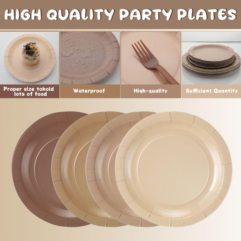 FoldTier 96 Pcs Brown Gradient Tableware Sets for 24 Guests Include 9 '' and 7'' Paper Party Plates Disposable Cocktail Napkins Plastic Forks Dinnerware for Baby Shower Wedding Birthday Tea Party - Image 5