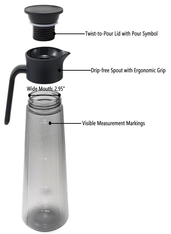 Tiken Tritan Leakproof Pitcher with Lid - 2L/68OZ Shatterproof Water Jug for Iced Tea, Soda & Hot Drinks, Fridge Storage Design, Dishwasher Safe, Black - Image 3