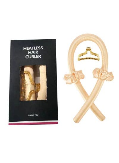 Generic - Heatless Hair rollers  Heatless Curling Headband Satin Curling Set for Long Hair Soft Silk Curl Ribbon with Hair Scrunchies Clips Hair Curlers to Sleep in Styling Tools Beige - Image 1