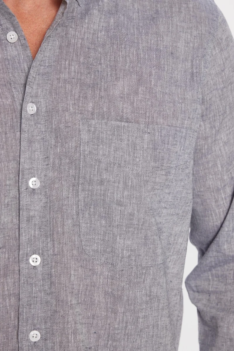 تودورس Men's Regular Fit Classic Cut Cotton Linen Texture Button-down Collar Gray Shirt