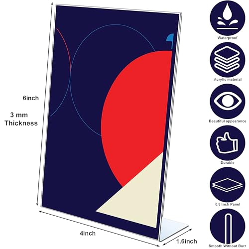Shuban Acrylic Sign Holder 4 X 6 Inches Vertical, Desktop Slant Back Acrylic Sign Holder and Plastic L Shape Paper Display Stand for Restaurants, Office Desktop, Market, Library, Store, Pack of 10 - Image 2
