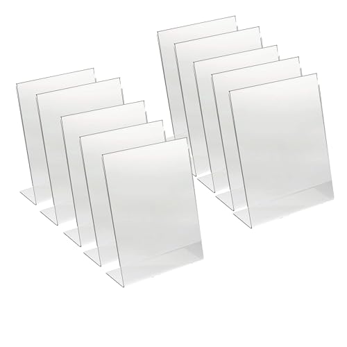 Shuban Acrylic Sign Holder 4 X 6 Inches Vertical, Desktop Slant Back Acrylic Sign Holder and Plastic L Shape Paper Display Stand for Restaurants, Office Desktop, Market, Library, Store, Pack of 10 - Image 1
