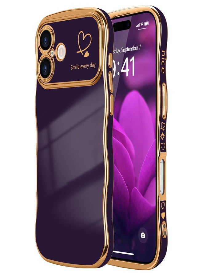 جراب LCHULLE لهاتف iPhone 16 Plus للنساء والفتيات، جراب هاتف لطيف بتصميم مموج على شكل قلب، غطاء حماية للكاميرا مقاوم للصدمات لهاتف iPhone 16 Plus مقاس 6.7 بوصة، لون بنفسجي داكن - Image 1