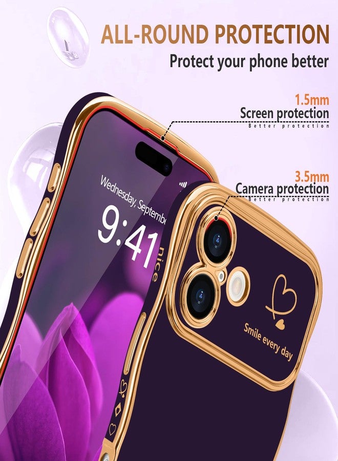 جراب LCHULLE لهاتف iPhone 16 Plus للنساء والفتيات، جراب هاتف لطيف بتصميم مموج على شكل قلب، غطاء حماية للكاميرا مقاوم للصدمات لهاتف iPhone 16 Plus مقاس 6.7 بوصة، لون بنفسجي داكن - Image 4